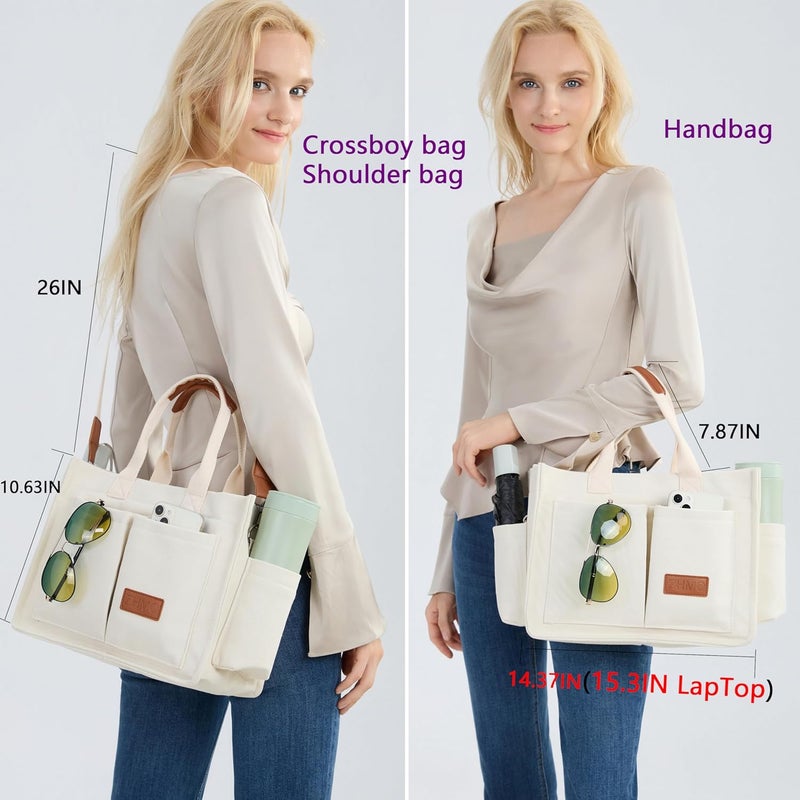 ZHMO Canvas Tote Bag for Women,Women's Bags Crossbody Bags Work Laptop Tote Bag Large Handbags Purse for Travel Nurse Teacher - Image 3